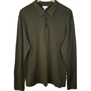 Sunspel Olive Green Long Sleeve Knit Polo Shirt XL